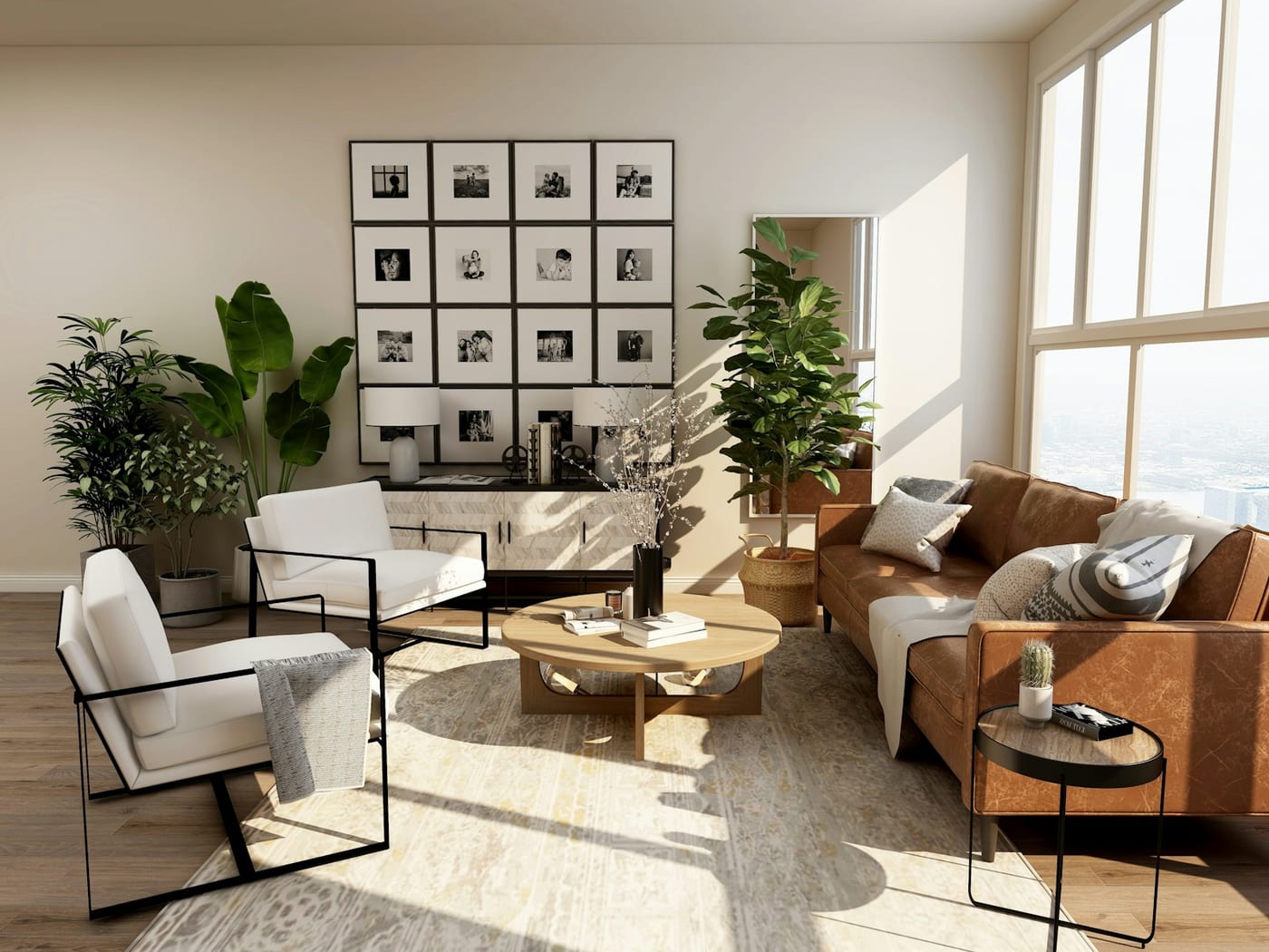 A furnished living room shown as an example signage promotion